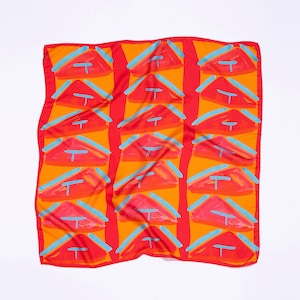 Square printed silk twill scarf in vibrant hot colors, Designer head scarf, Made in Italy, Gift for her image 4