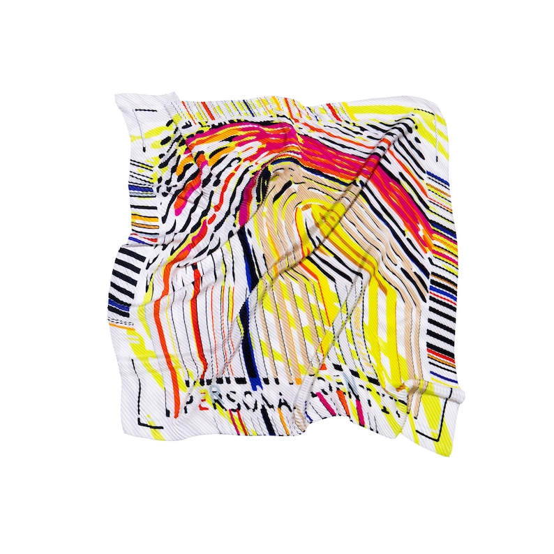 Printed Plissé silk scarf in vibrant colors, Multicolored original designer luxurious scarf by Dikla Levsky, Made in Italy. image 5