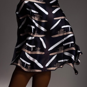 Printed Black & White Silk Scarf, Oversized Wrap Shawl, Fashion Accessories, Modern Headscarf For Women, Gift For Her