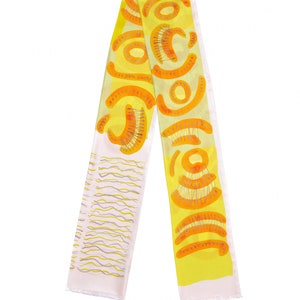 Elegant narrow silk twill scarf with yellow, white and orange image 2