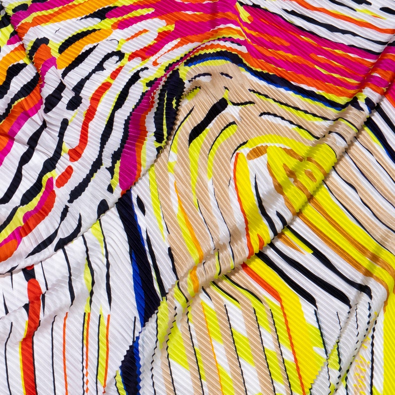 Printed Plissé silk scarf in vibrant colors, Multicolored original designer luxurious scarf by Dikla Levsky, Made in Italy. image 9