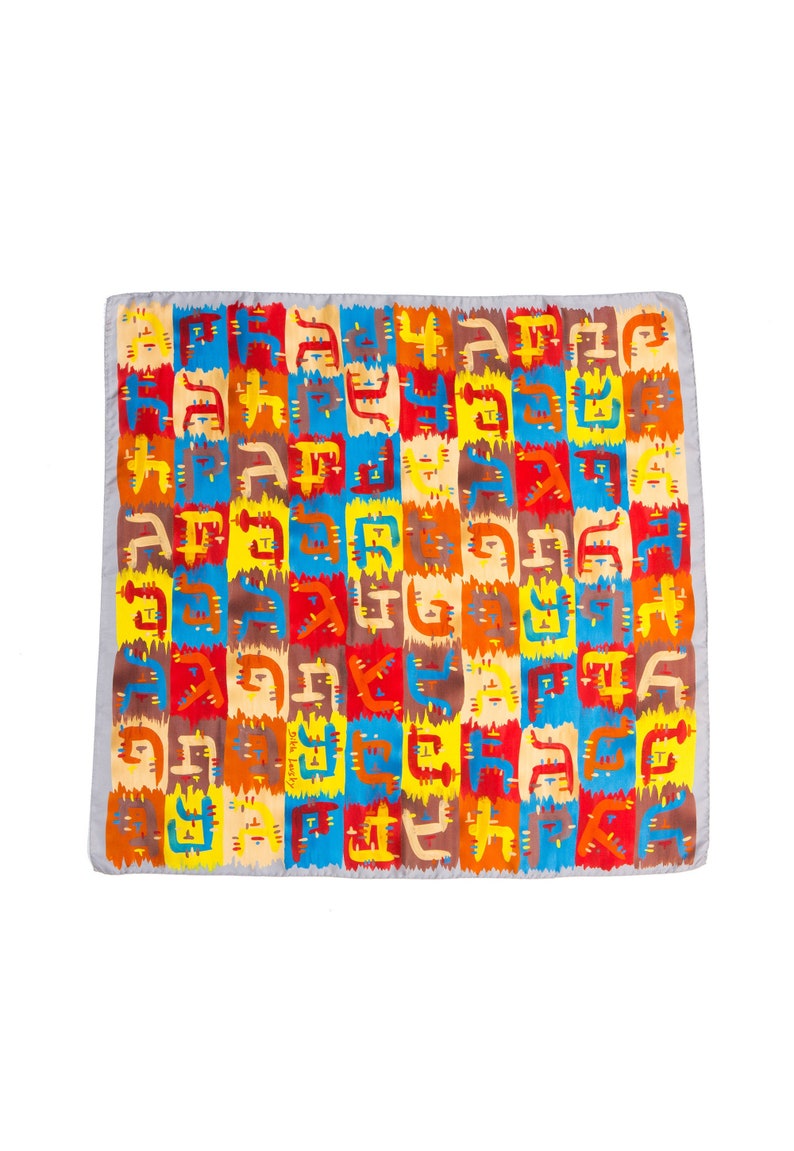 Printed square silk scarf, Multicolored designer scarf by Dikla Levsky, Holiday gift for her image 6