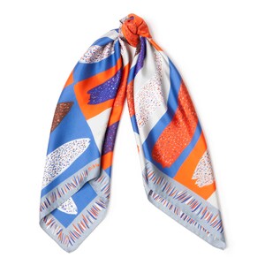 Printed silk twill scarf, Square Colorful scarf, Etsy design awards finalist. Orange, Grey, Blue, Original design by Dikla Levsky image 4