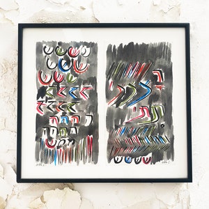 Original framed artwork for textile design, One of a Kind black framed hand drawn sketches made for a textile print, Wall art, Gallery wall