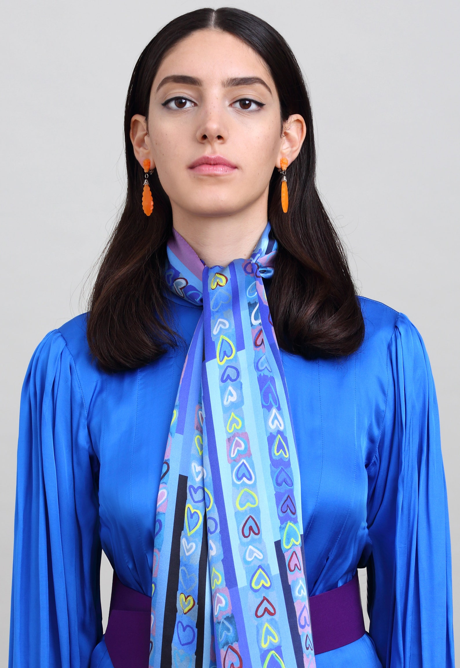 Blue Silk Scarf Printed Long Designer Scarf Stylish Head Etsy