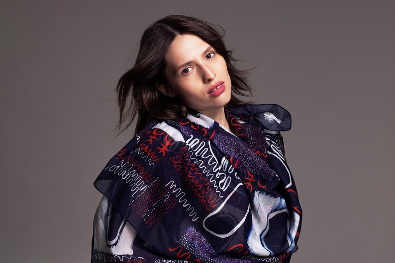 Oversized printed Pareo, designer cotton and silk cover-up scarf, Gift idea for her. image 4