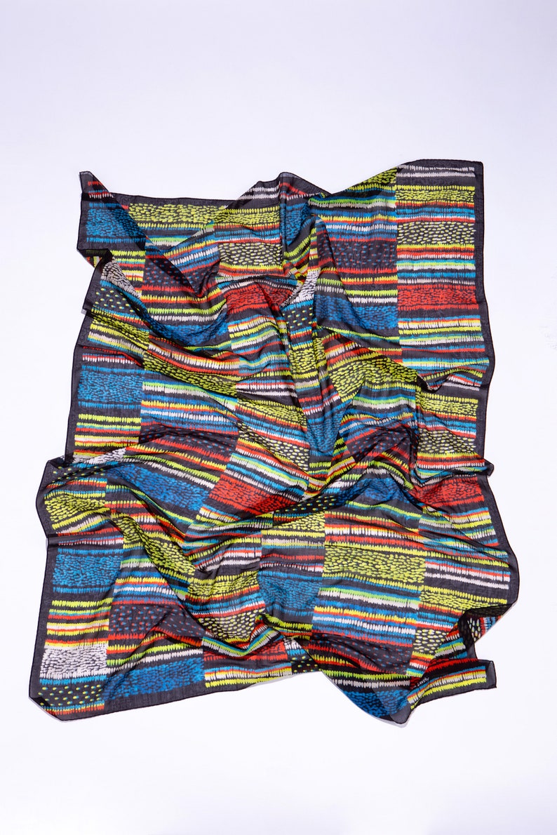 Printed multicolor scarf made from cotton and silk blend, Neon oversized scarf, Original designer Pareo from Dikla Levsky, Beach cover-up image 8