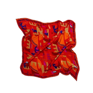 Silk Scarf, Red Plissé Pleated Scarf, Diamond Twill Scarf, Designer Italian Scarf, Luxury Gift For Her