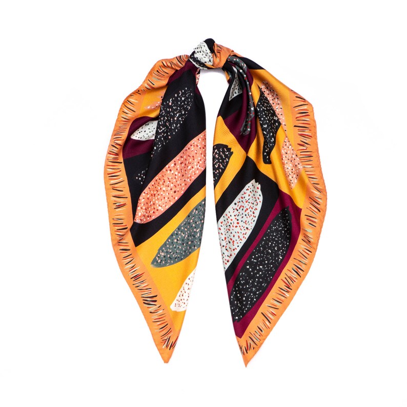 Printed silk scarf in autumn colors, Designer scarf by Dikla Levsky image 7