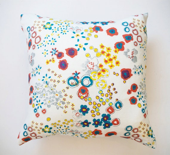 Items similar to A floral Cushion cover, yellow, turquoise, orange
