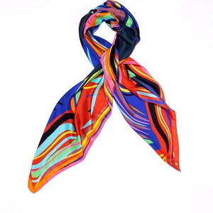 Multicolored huge square designer scarf made from twill silk, 55 inch silk Pareo body wrap, All seasons versatile Luxury accessory for her