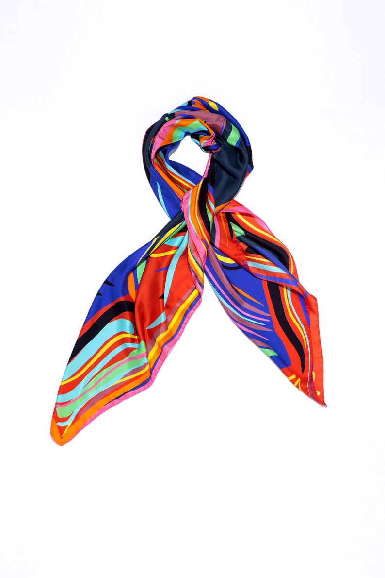 Multicolored huge square designer scarf made from twill silk, 55 inch silk Pareo body wrap, All seasons versatile Luxury accessory for her