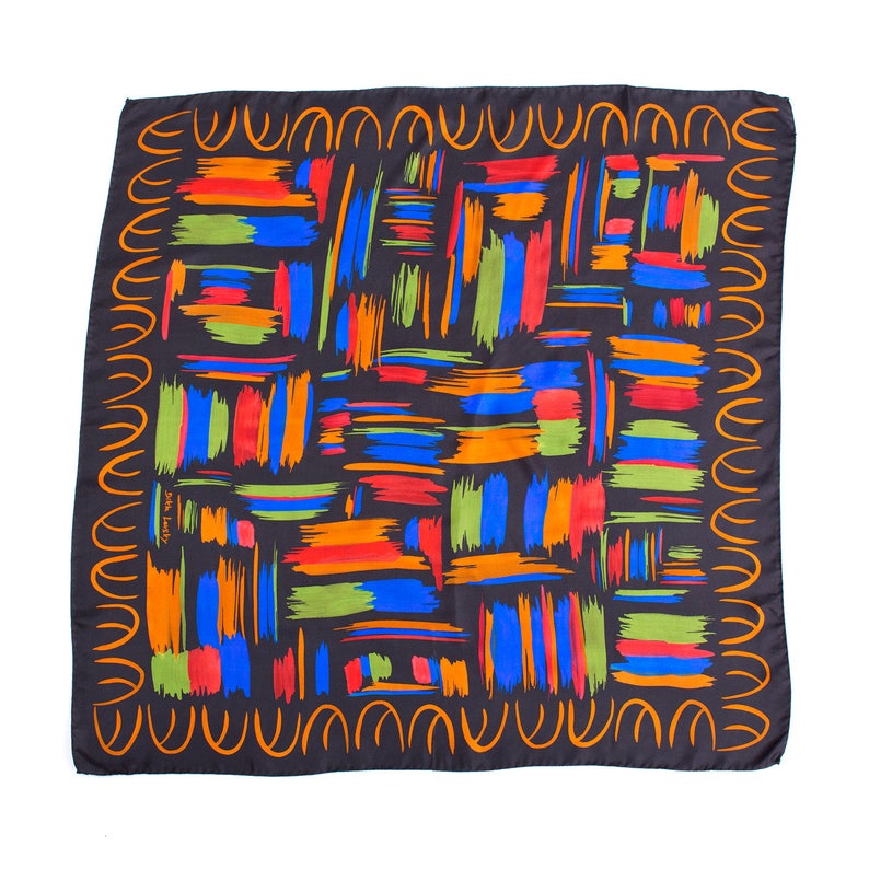 Ethnic printed square silk scarf, designer scarf by Dikla Levsky, Made In Italy image 3