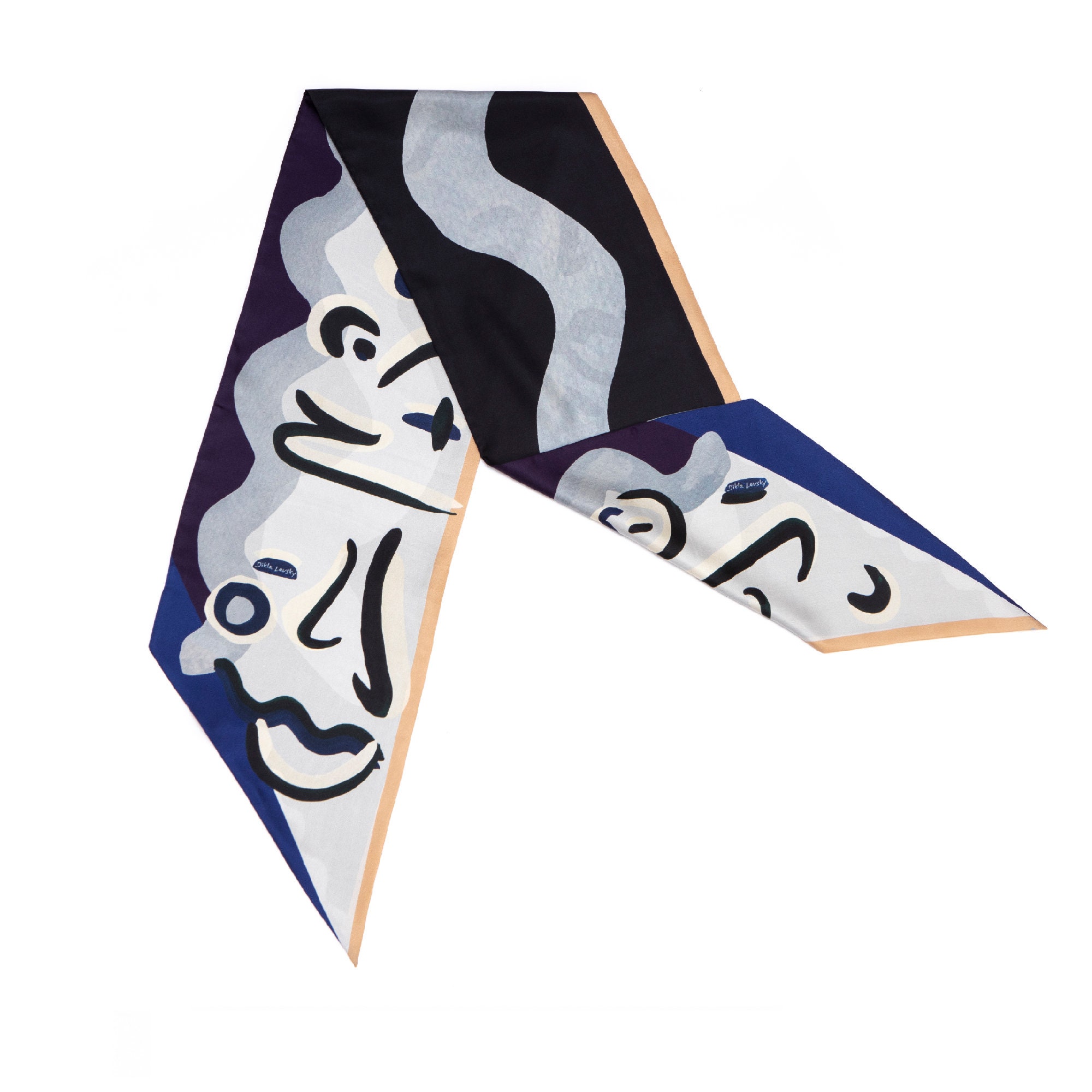 LEEZ Blue & White Stripe Print Square Silk Scarf main image 0