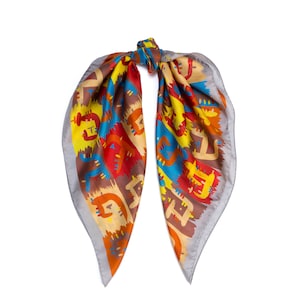 Printed square silk scarf, Multicolored designer scarf by Dikla Levsky, Holiday gift for her image 7