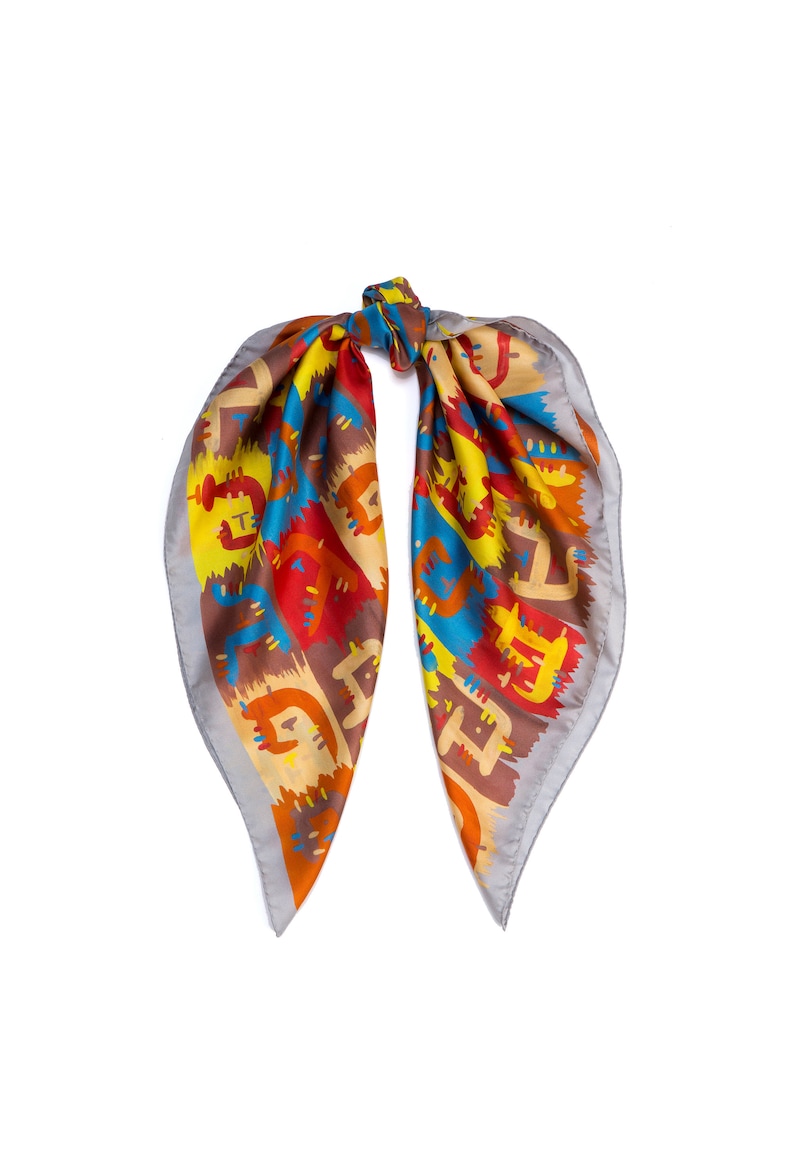 Printed square silk scarf, Multicolored designer scarf by Dikla Levsky, Holiday gift for her image 7