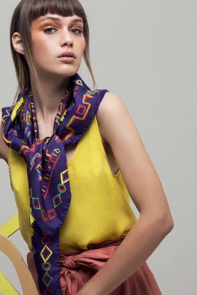 Printed Silk Square Ethnic Foulard Made in Italy Designer - Etsy