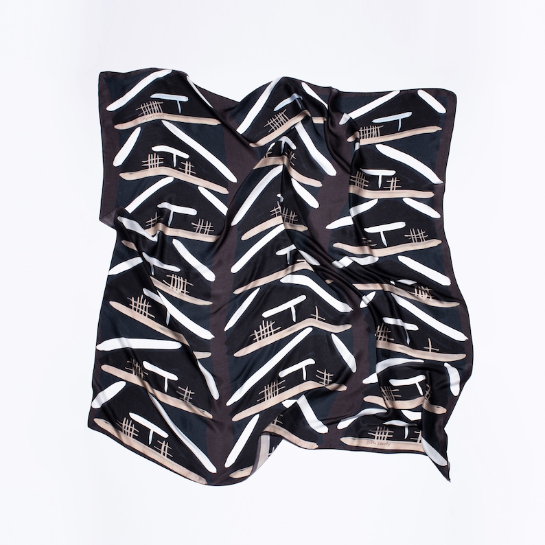 LEEZ Black and White Stripes Square Silk Scarf main image 1