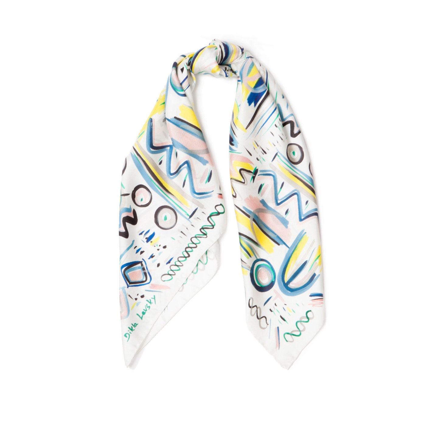 Printed Silk Square Scarf White and Colorful Elegant Twill - Etsy