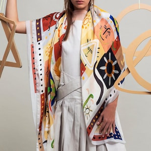 Lightweight Printed Summer Scarf, Silk Neck Scarf, Luxury Bandana, Designer Neckerchief, Shawl Gift For Women