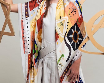 Bufanda ligera de verano estampada, pañuelo de seda, bandana de lujo, pañuelo de diseño, chal de regalo para mujer