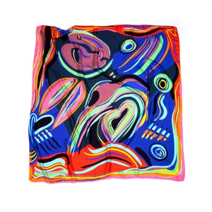 Multicolored huge square designer scarf made from twill silk, 55 inch silk Pareo body wrap, All seasons versatile Luxury accessory for her