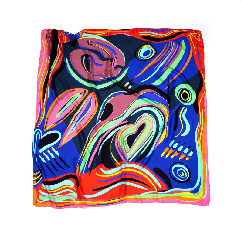 Multicolored huge square designer scarf made from twill silk, 55 inch silk Pareo body wrap, All seasons versatile Luxury accessory for her