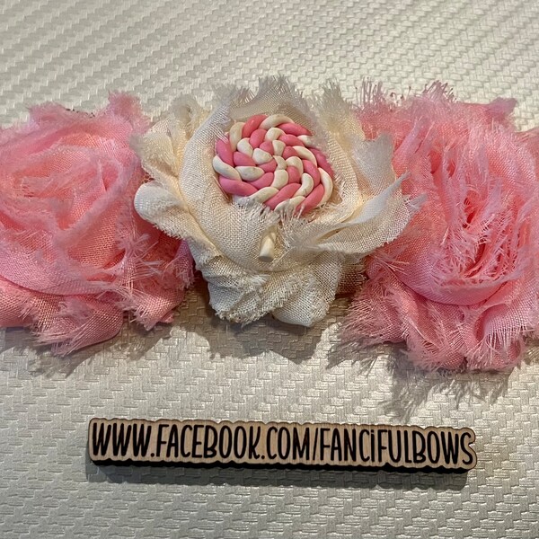 Pink and White Shabby Headband with Clay Lollipop Embellishment Infant/Baby Headband