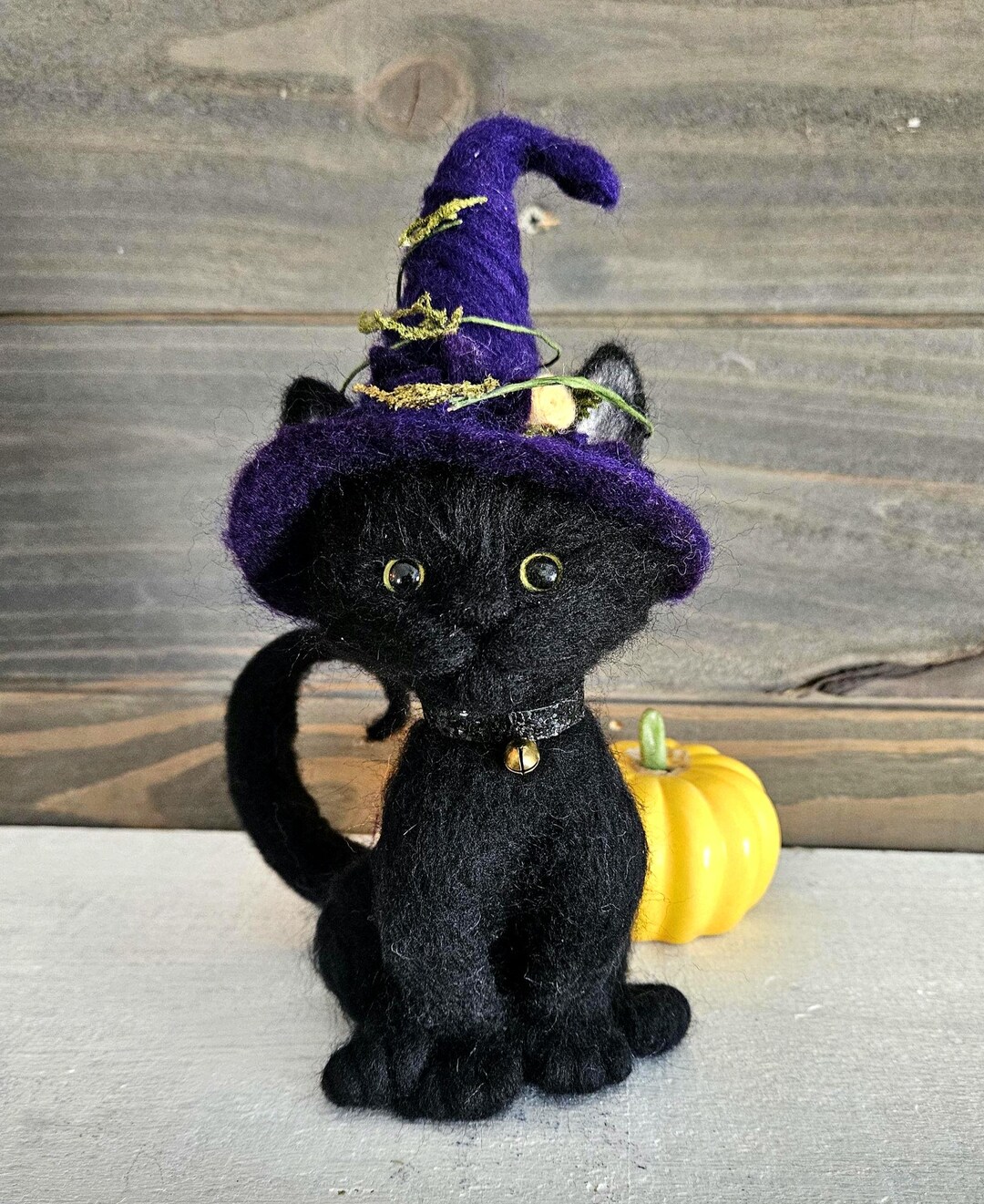 Handmade Felted Black Cat With Purple Witch Hat: Halloween Decor - Etsy