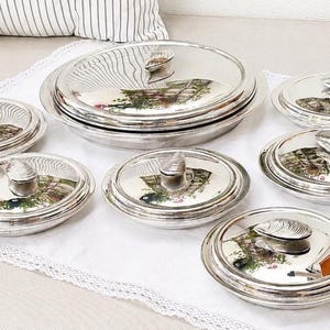 Juego de servir mariscos de plata de alpaca vintage / Servidor de aperitivos de mejillones, estilo mediados de siglo.
