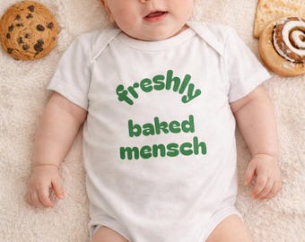 Freshly Baked Mensch Baby Grow | mazel tov baby gift | Funny Jewish Baby Bodysuit | New Baby Gift for Jewish Family