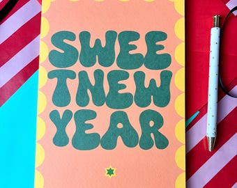 Sweet New Year Jewish Card - Rosh Hashanah card, Jewish new year card, chag sameach, Jewish greeting card