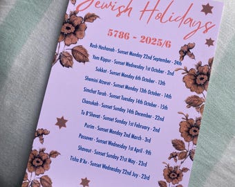 Jewish calendar 2025 - 2026 5786, Jewish holidays, Jewish home decor, Jewish art, Jewish dates, Rosh Hashanah gift, Jewish new year 2025