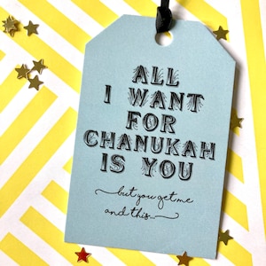 Chanukka Geschenkanhänger. Geschenkverpackung für Chanukka-Fest. Alles was ich für Chanukah will, bist du. Chanukka Geschenkideen - Chanukka Karte