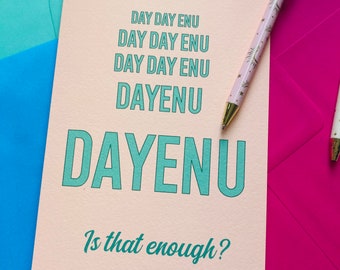 Dayenu!, grappige Pesachkaart, Joodse Pesachkaart, chag sameach, Joodse wenskaart, Joodse feestdagen
