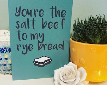 Salt beef to my rye bread, Jewish card, funny Jewish Valentines Day card, Jewish chutzpah cards, Jewish anniversary card, birthday card