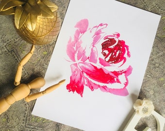 Stampa artistica di rosa rosa, arte moderna per parete della galleria, stampe A4, A3, regalo per San Valentino, regalo per la festa della mamma