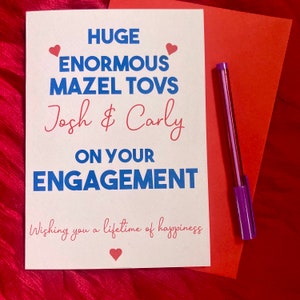 Carte juive personnalisée Mazel Tov pour fiançailles, félicitations juives, mariage, fiançailles, voeux de bonheur