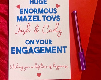 Mazel Tov personalised Jewish Card for engagement, Jewish congratulations, wedding, engagement, wishing you happiness
