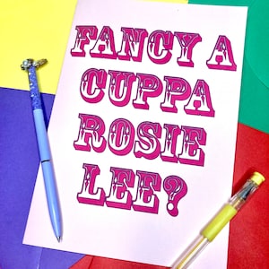 Lust auf eine Tasse Rosie Lee? Einladung zur königlichen Krönung, Cockney British London Karte, Straßenpartyeinladung, Krönungsmenü, Teeparty