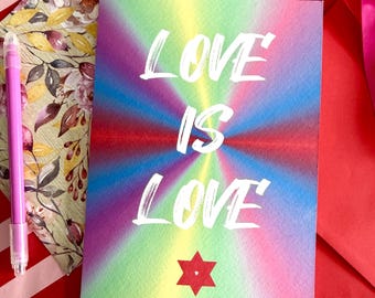 Love Is Love Card, Rainbow Pride, Jewish card, Wedding or Engagement jewish card, Jewish LGBTQ