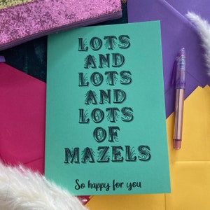 Mazel Tov Joodse kaart, Joodse felicitaties, vleermuis mitswa, bruiloft, baby, baan, verloving, veel Mazels,