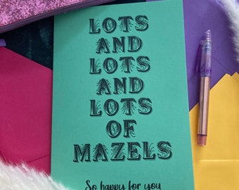 Tarjeta judía Mazel Tov, felicitaciones judías, bat mitzvah, boda, bebé, trabajo, compromiso, muchos Mazels,