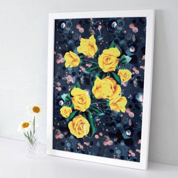 Navy Yellow Wall Art Etsy UK