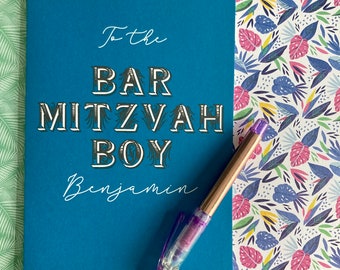 Tarjeta de Bar Mitzvah personalizada, Mazel Tov judío, nombre de niño personalizado