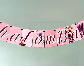 Shalom baby bunting, Jewish baby girl garland, baby blessing, baby shower, bris, baby nursery decor, modern Judaica, Jewish baby gifts PINK