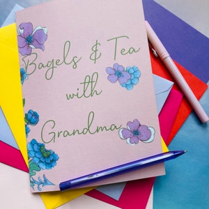 PERSONALISE! Bagels & tea with grandma, Jewish Mothers Day, Jewish mum, Mumma, nanny, grandma, bubba, bubbie, Jewish birthday card,
