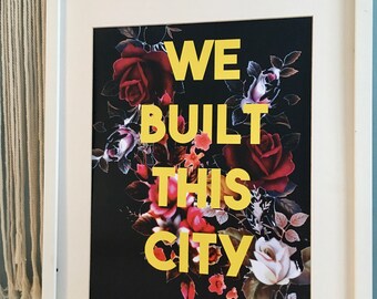 We Built This City-kunstprint, songteksten uit de jaren 80, print, ruimteschip