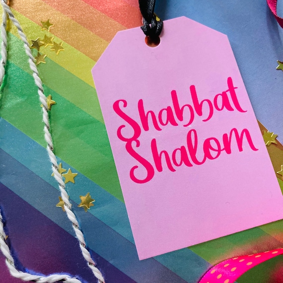 ★ SHALOM★ SHIMMERY SHALOM FOR GIRLS Shabbat Shalom Gift Tag - Jewish Gift, Mazel Tov Present