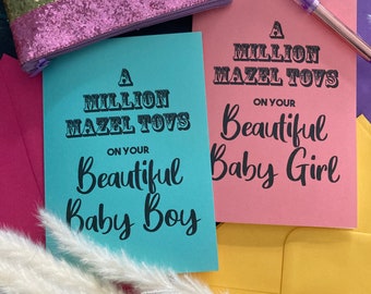 Mazel Tov on the birth of your beautiful baby girl or boy Jewish cards, Mazel Tov baby card, Jewish baby card, son or daughter new baby